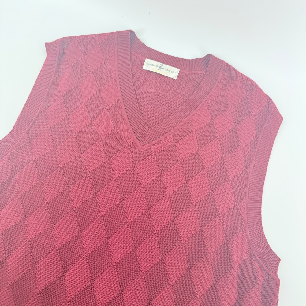 Fairway & Greene Mens XL Pima Cotton Argyle V-Neck Golf Sweater Vest Burgundy